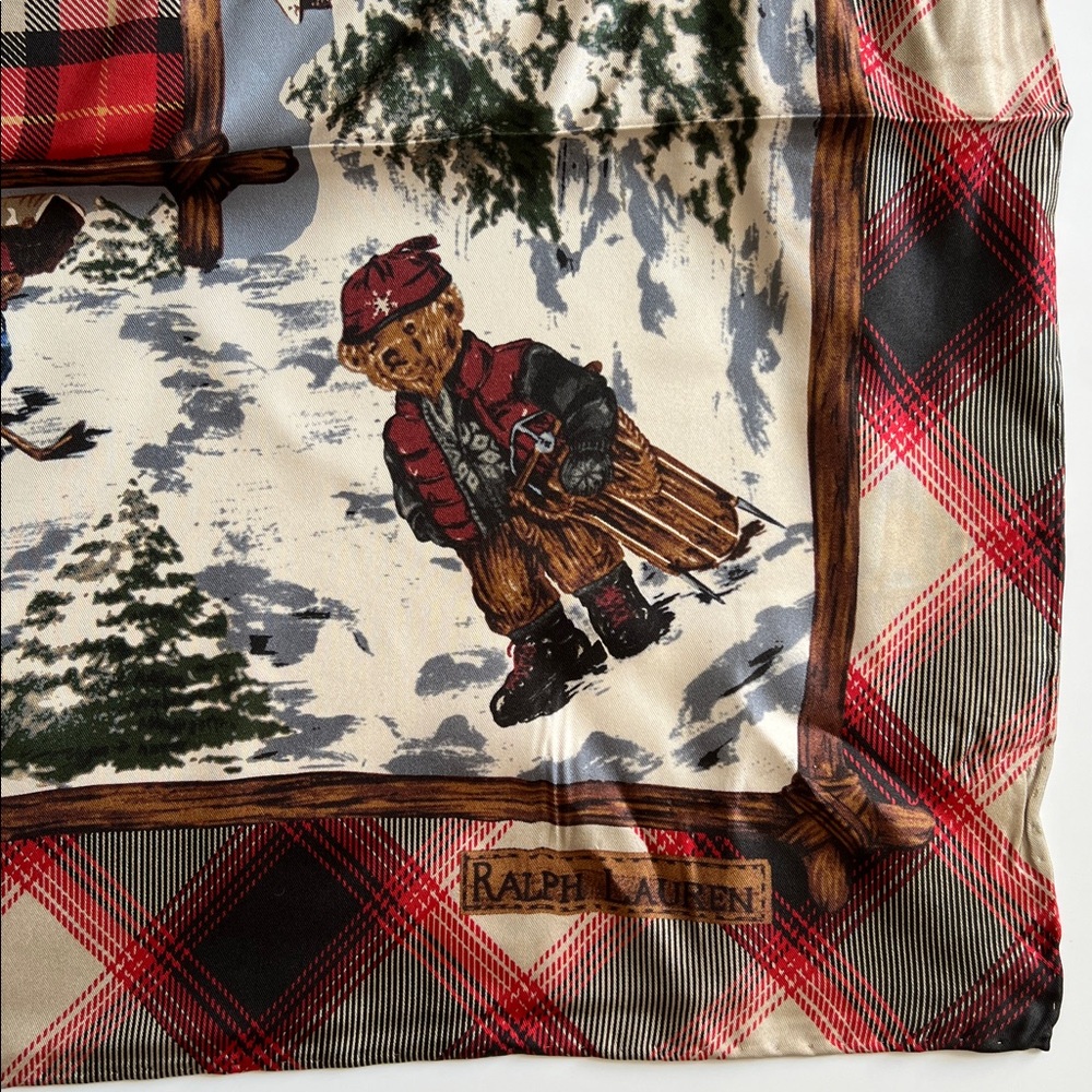 Polo Ralph Lauren Bear Winter Scarf Red Plaid Holiday Ski Skating Rare - Picture 10 of 17